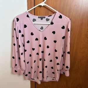 Pink Blouse with Black Heart Pattern
